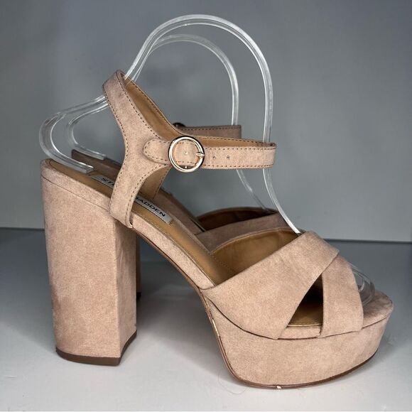 STEVE MADDEN Novia Velvet Cream Platform Chunky Heels Size 8 - Picture 2 of 8